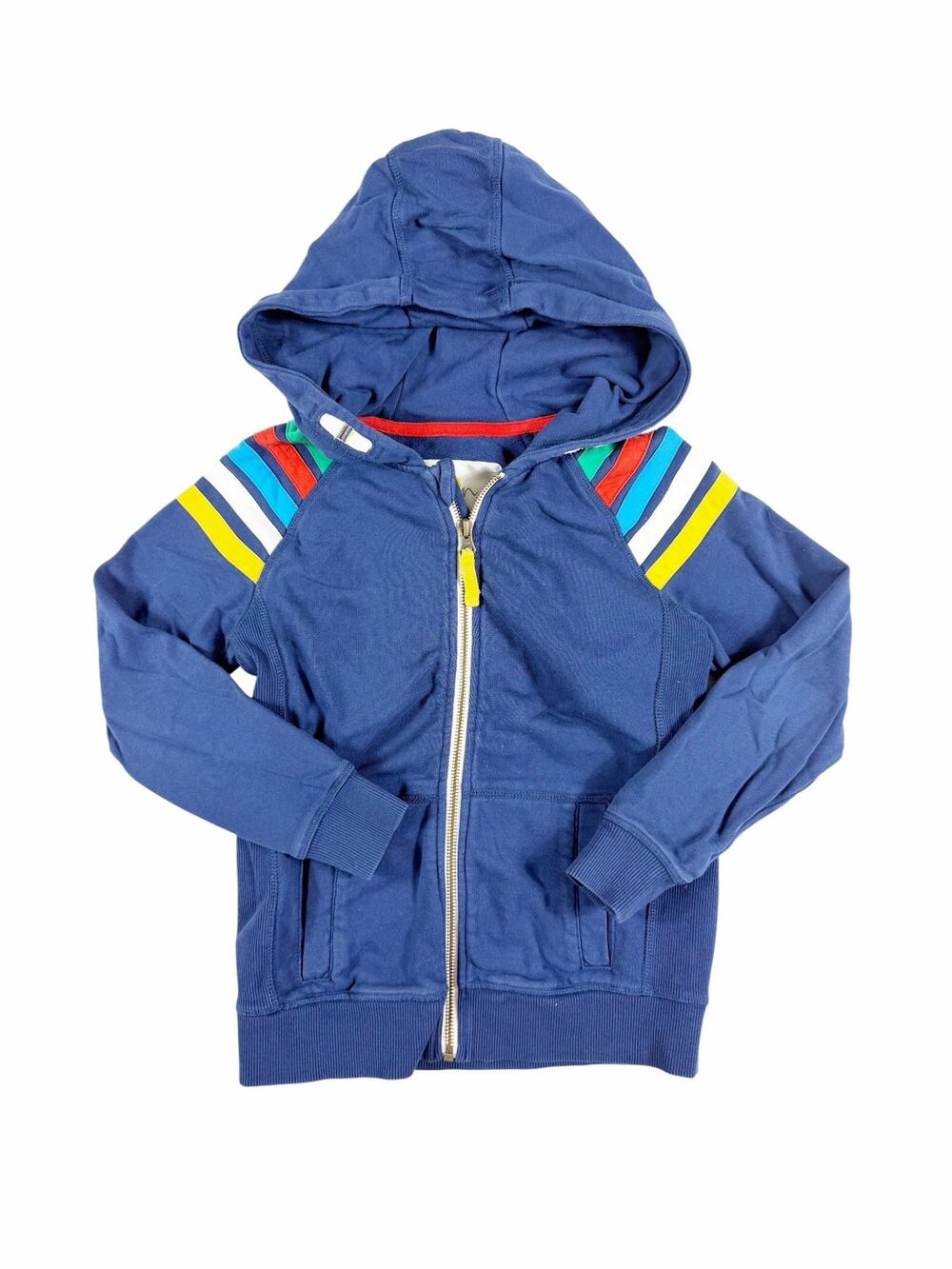 Mini Boden Rainbow Sleeve Zip Up Hoodie Sweatshirt Blue Size 6–7